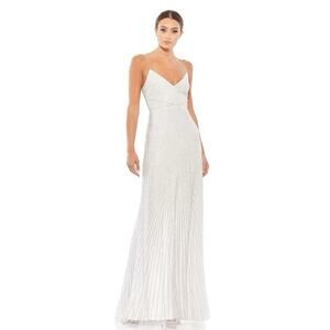 Mac Duggal 10817 White Size 14 Wrap Sequin Maxi Gown V-Neck Sleeveless BridalNWT